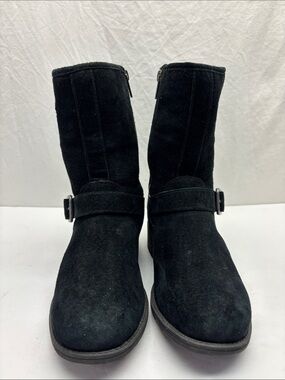UGG Black Suede Mid-Calf Buckle Boots, women’s SZ 6, box 58